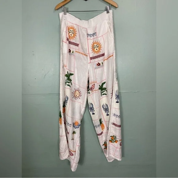 Anthropologie Pilcro Embroidered Patchwork Pants Tropical Vacation Baggy XL